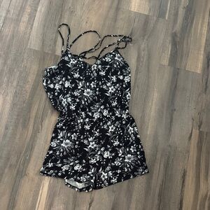 Aerie- Black Floral Spaghetti-Strap Romper
